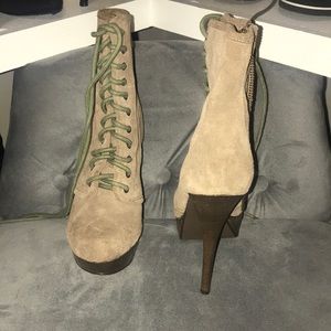 Taupe colored lace up boots